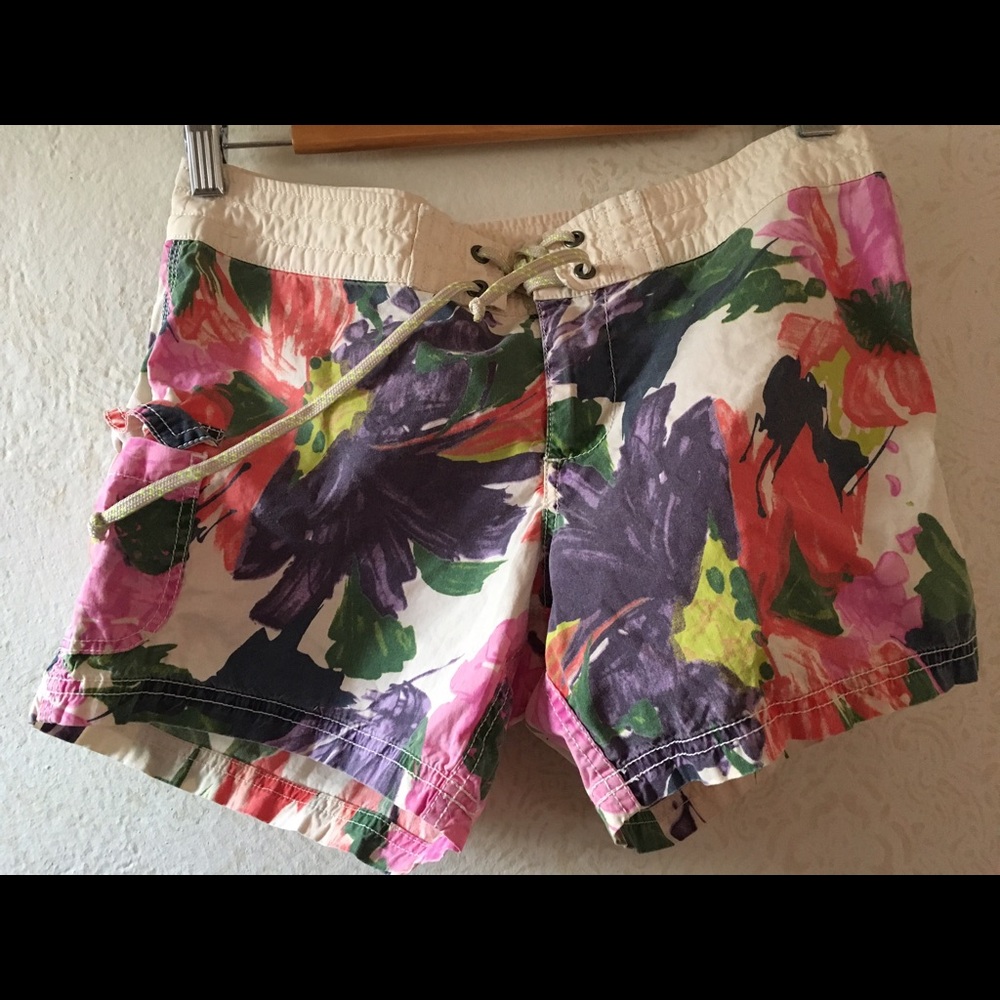 J. Crew Floral Swim Coverup Shorts in White, Pink, Purple, Green
